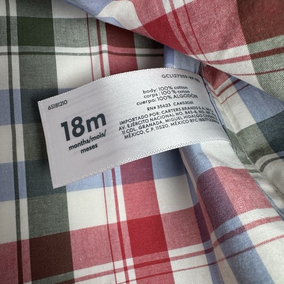 OshKosh Boys Button-Down Plaid Shirt Long Sleeve Blue‎ Red Green White - Picture 4 of 4